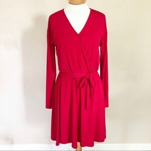 H by Halston Faux Wrap Dress Long Sleeve Red S